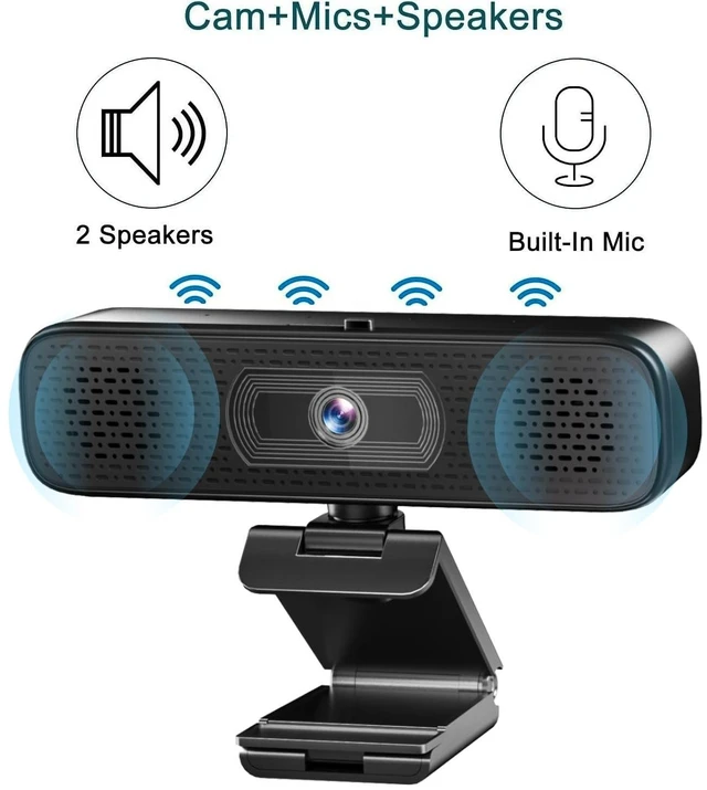 Alt view image 9 of 14 - 3-in-1 2K Webcam with Dual Speakers & 4 Noise-Canceling Mics, USB Plug & Play Computer Camera with Privacy Cover for Zoom Meeting Online Teaching Video Calling