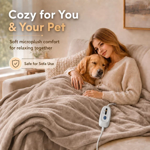 Alt view image 11 of 14 - Electric Heated Blanket Full Size 72"x84", Linen | Microplush Fast Heating for Winter Sleeping, 4 Heat Settings & 10 Hours Auto Off, Safe for Bedroom Use, Machine Washable