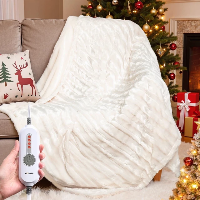 Alt view image 5 of 8 - Electric Heated Throw Blanket, Soft Faux Fur Fast Heating Blanket, 4 Heating Levels & 4 Hours Auto Off (50"x 60"), Machine Washable, Over-Heat Protection, ETL Certification