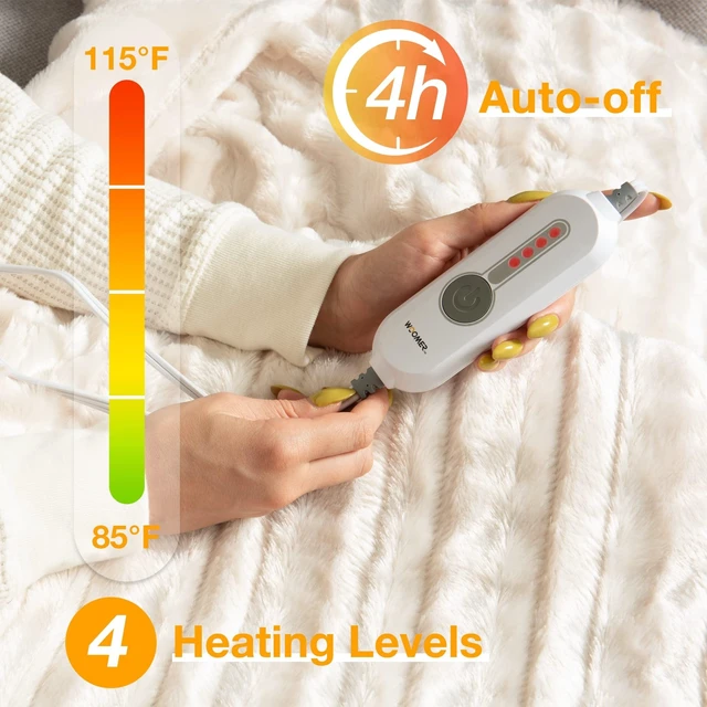 Alt view image 6 of 8 - Electric Heated Throw Blanket, Soft Faux Fur Fast Heating Blanket, 4 Heating Levels & 4 Hours Auto Off (50"x 60"), Machine Washable, Over-Heat Protection, ETL Certification