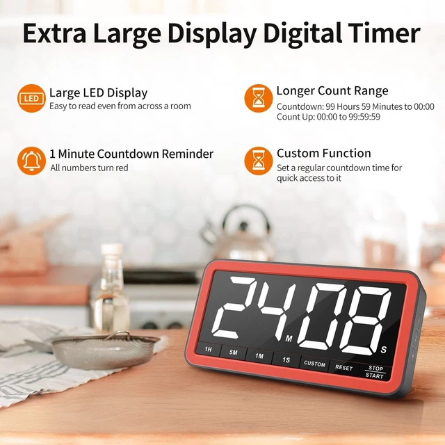 Alt view image 9 of 14 - Large 7.8" Digital Timer, Magnetic LED Timer for Kitchen & Classroom | USB-C Rechargeable, Up to 99 Hours Count Up & Countdown Timer with 3 Brightness Levels, 4 Alert Modes and 3 Volume Levels