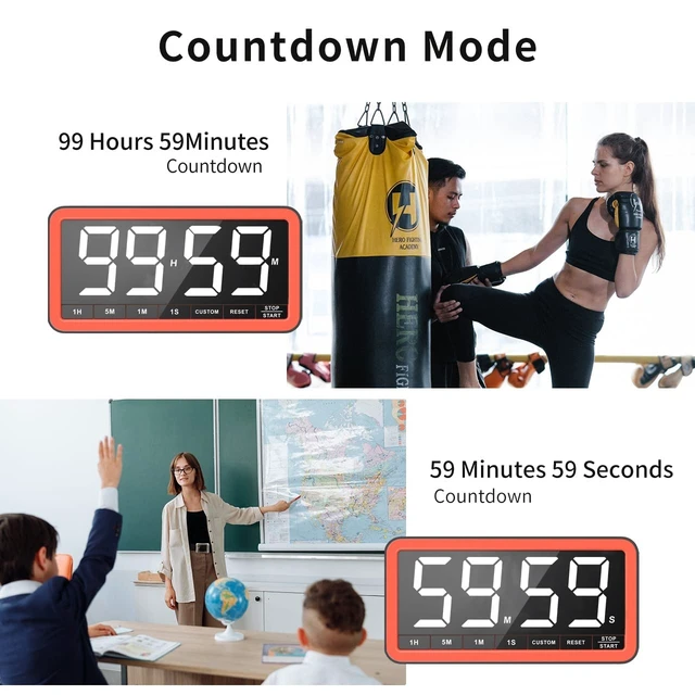 Alt view image 10 of 14 - Large 7.8" Digital Timer, Magnetic LED Timer for Kitchen & Classroom | USB-C Rechargeable, Up to 99 Hours Count Up & Countdown Timer with 3 Brightness Levels, 4 Alert Modes and 3 Volume Levels