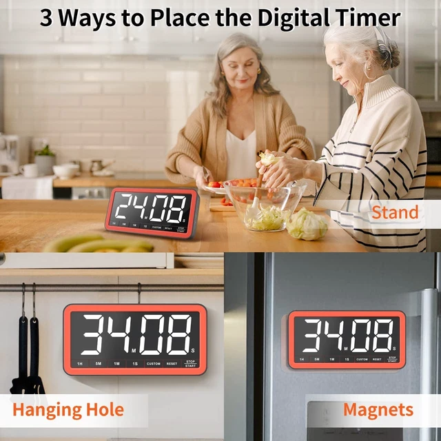 Alt view image 13 of 14 - Large 7.8" Digital Timer, Magnetic LED Timer for Kitchen & Classroom | USB-C Rechargeable, Up to 99 Hours Count Up & Countdown Timer with 3 Brightness Levels, 4 Alert Modes and 3 Volume Levels