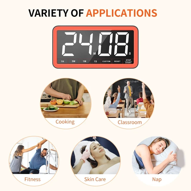 Alt view image 14 of 14 - Large 7.8" Digital Timer, Magnetic LED Timer for Kitchen & Classroom | USB-C Rechargeable, Up to 99 Hours Count Up & Countdown Timer with 3 Brightness Levels, 4 Alert Modes and 3 Volume Levels