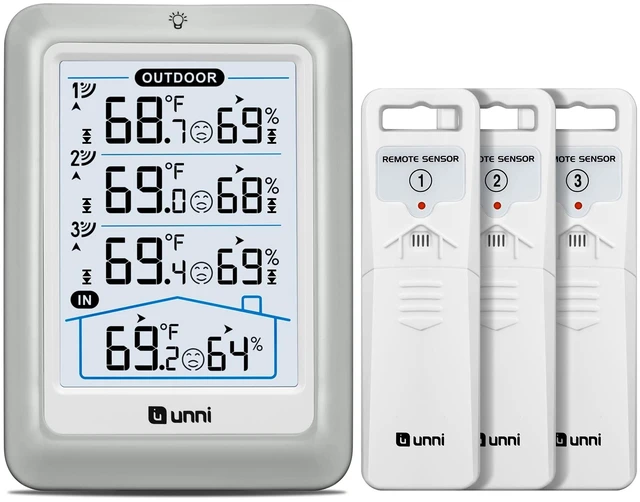 Alt view image 8 of 14 - Indoor Outdoor Thermometer Wireless 4.5 Inch Display Digital Hygrometer | Temperature Humidity Monitor with 330ft Range Sensor and Adjustable Backlight with 3 Sensors