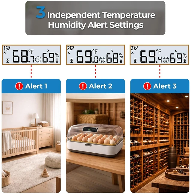 Alt view image 12 of 14 - Indoor Outdoor Thermometer Wireless 4.5 Inch Display Digital Hygrometer | Temperature Humidity Monitor with 330ft Range Sensor and Adjustable Backlight with 3 Sensors