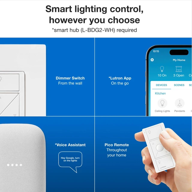Alt view image 8 of 12 - Smart Dimmer Switch (Smart Hub Required), No Neutral Required | For Caseta Systems, for Dimmable LED Lights, 150 Watt, Single-Pole/3-Way, PD-6WCL-WH, White