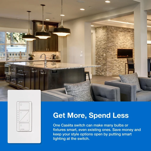 Alt view image 12 of 12 - Smart Dimmer Switch (Smart Hub Required), No Neutral Required | For Caseta Systems, for Dimmable LED Lights, 150 Watt, Single-Pole/3-Way, PD-6WCL-WH, White
