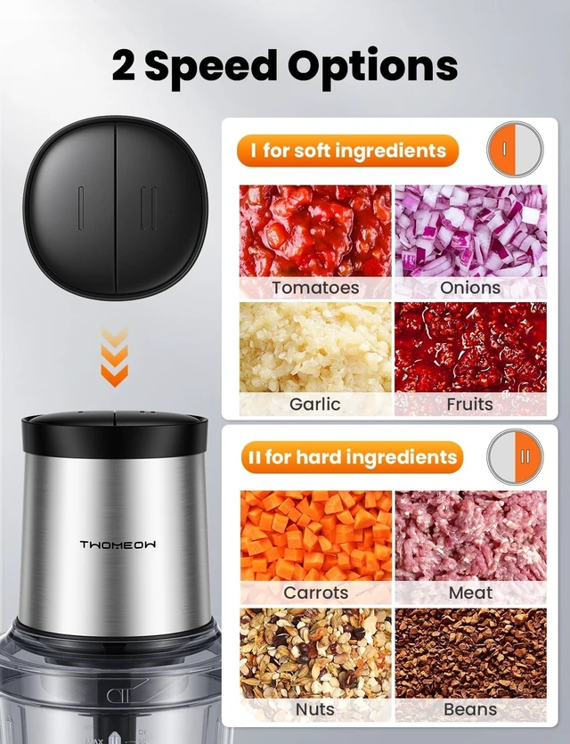 Alt view image 9 of 14 - Food Processor 4 Cup, Electric Food Chopper, Small but PowerfulMeat Grinder with 2 Bowls, 2 Speed & 4 Blades for Vegetable, Meat, Nuts, Functions for Chopping, Dicing, Mixing and Puree