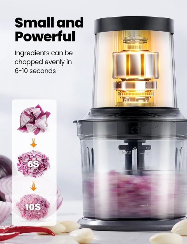 Alt view image 11 of 14 - Food Processor 4 Cup, Electric Food Chopper, Small but PowerfulMeat Grinder with 2 Bowls, 2 Speed & 4 Blades for Vegetable, Meat, Nuts, Functions for Chopping, Dicing, Mixing and Puree