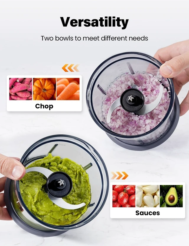 Alt view image 12 of 14 - Food Processor 4 Cup, Electric Food Chopper, Small but PowerfulMeat Grinder with 2 Bowls, 2 Speed & 4 Blades for Vegetable, Meat, Nuts, Functions for Chopping, Dicing, Mixing and Puree