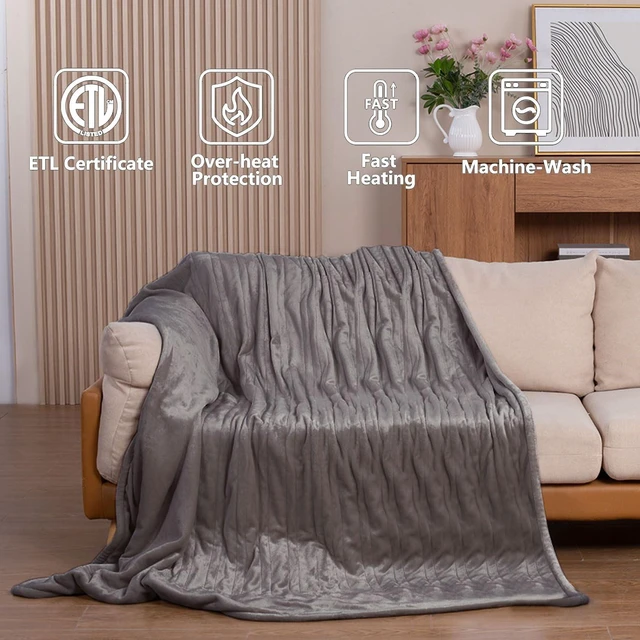 Alt view image 11 of 14 - Heated Blanket Queen Size, Soft Cozy Double Flannel Electric Blanket | ETL & FCC Certified, 3 Heating Levels, 8H Auto Off, Overheat Protection, for Bedroom, Gifts for Women, Men, Gray