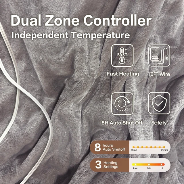 Alt view image 10 of 14 - Heated Blanket Queen Size, Soft Cozy Double Flannel Electric Blanket | ETL & FCC Certified, 3 Heating Levels, 8H Auto Off, Overheat Protection, for Bedroom, Gifts for Women, Men, Gray