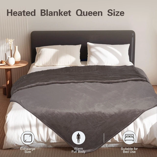 Alt view image 14 of 14 - Heated Blanket Queen Size, Soft Cozy Double Flannel Electric Blanket | ETL & FCC Certified, 3 Heating Levels, 8H Auto Off, Overheat Protection, for Bedroom, Gifts for Women, Men, Gray