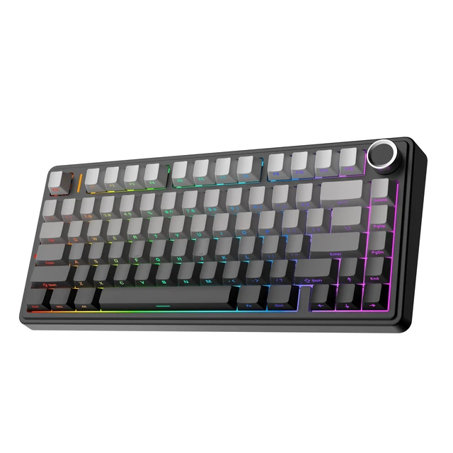Alt view image 8 of 14 - x Aula F75 Gasket Mechanical Keyboard, 75% Wireless Hot Swappable Gaming Keyboard with Five-Layer Padding&Knob, BT/2.4GHz/USB-C, RGB (Black Gradient, LEOBOG Reaper Switch)