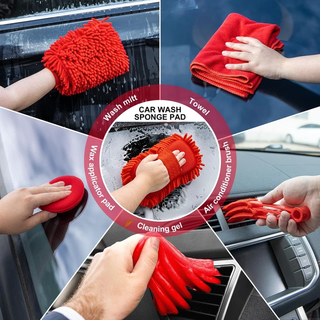 Alt view image 13 of 14 - 41Pcs Car Wash Cleaning Kit with High Power Handheld Vacuum Windshield Cleaning Tool Collapsible Bucket Detailing Brushes Tire Brush Towels Complete Detailing Set for Car