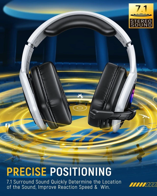 Alt view image 9 of 14 - Wireless Gaming Headset with Mic, 7.1 Sound 50mm Driver, White Black | FPS & RPG Audio, 2.4G/BT 5.3/USB-C, 30H battery, Low latency for PS5/PS4/PC/Switch/Laptop/Mobile