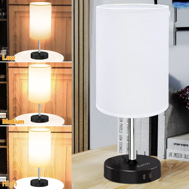 Alt view image 10 of 14 - 3-Way Touch Dimmable Bedside Lamp Bedroom Nightstand Black-White | 3-Way Touch Dimmer, 1 USB-C, 1 USB-A, 2 AC Outlets; Compact Modern Lamp for Nightstand, Bedside, Desk, Bedroom & Living Room