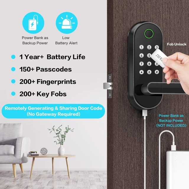 Alt view image 10 of 14 - Fingerprint Smart Door Lock with Handle & Keypad Bluetooth Keyless Entry for Front Door, Home, Kids, Guests, Airbnb & Rental, App + Code Access, Compatible with Alexa & Google, Easy DIY Install