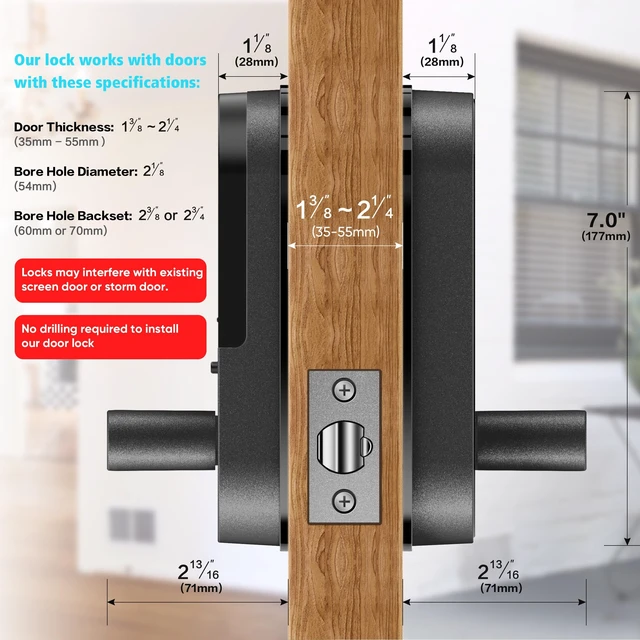 Alt view image 13 of 14 - Fingerprint Smart Door Lock with Handle & Keypad Bluetooth Keyless Entry for Front Door, Home, Kids, Guests, Airbnb & Rental, App + Code Access, Compatible with Alexa & Google, Easy DIY Install