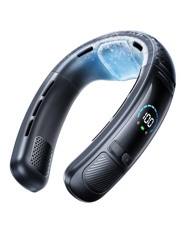 Alt view image 8 of 14 - Neck Air Conditioner, Portable Neck Fan with Large Cooling Area, 22H Max Cooling, 100 Speeds, 6000mAh Battery, Digital Display, Wearable Fan for Outdoor Work, Office & Travel Black
