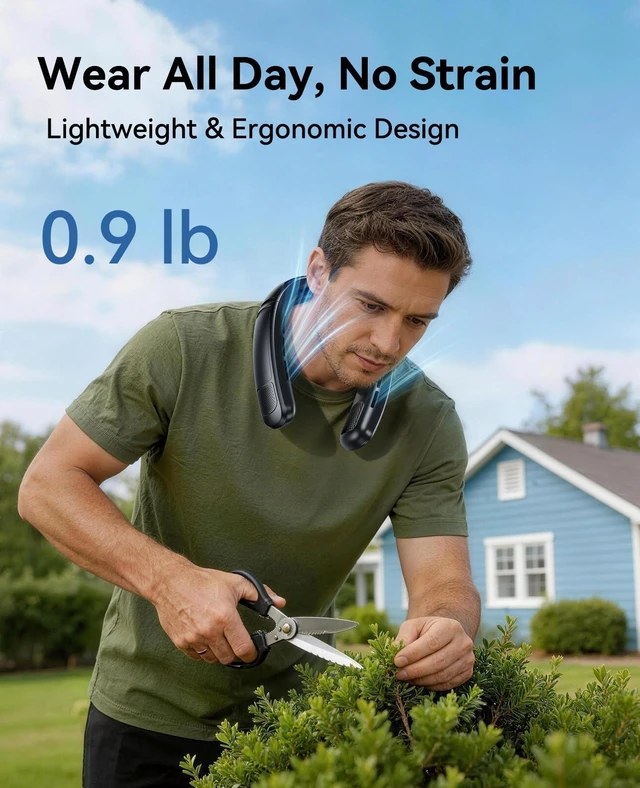 Alt view image 13 of 14 - Neck Air Conditioner, Portable Neck Fan with Large Cooling Area, 22H Max Cooling, 100 Speeds, 6000mAh Battery, Digital Display, Wearable Fan for Outdoor Work, Office & Travel Black