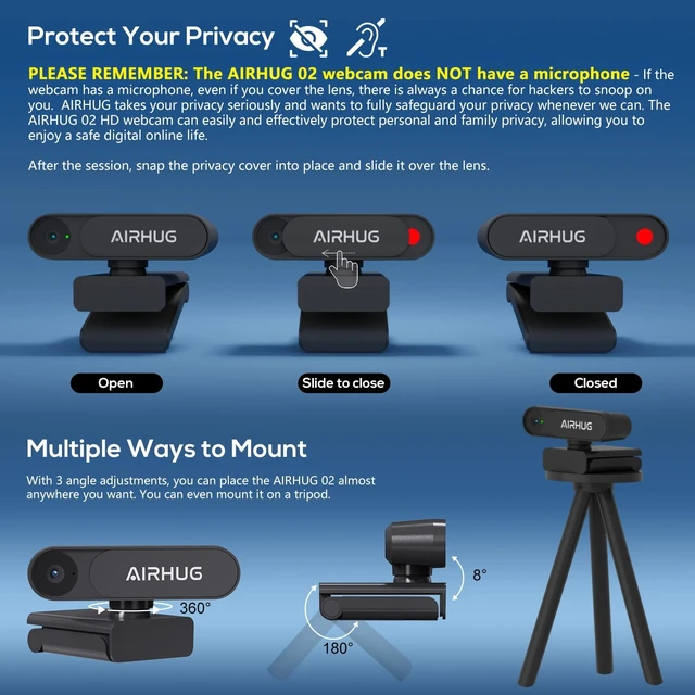 Alt view image 9 of 14 - 2K Webcam No Mic with Privacy Cover, USB Camera for Computer | Plug & Play, Without Audio, 78° Wide-Angle, For Streaming and Conferencing