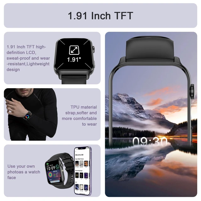 Alt view image 10 of 12 - Smart Watches for Men, 1.91" AMOLED Men's Fitness Watch with 7-Day Battery | 2026 Upgrade LED Flashligh, IP68 Waterproof, 24/7 Heart Rate/Sleep Monitor, 120+ Workout Modes for Android iPhone(2 Bands)