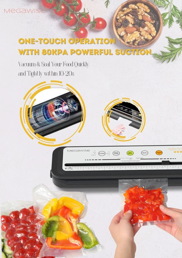 Alt view image 8 of 12 - Vacuum Sealer Machine, 80kPa Food Sealer with Cutter, 4 Modes | 80kPa Suction, 4 Food Modes, One-Touch Operation, Built-In Cutter, Compact Design for Everyday Food Storage