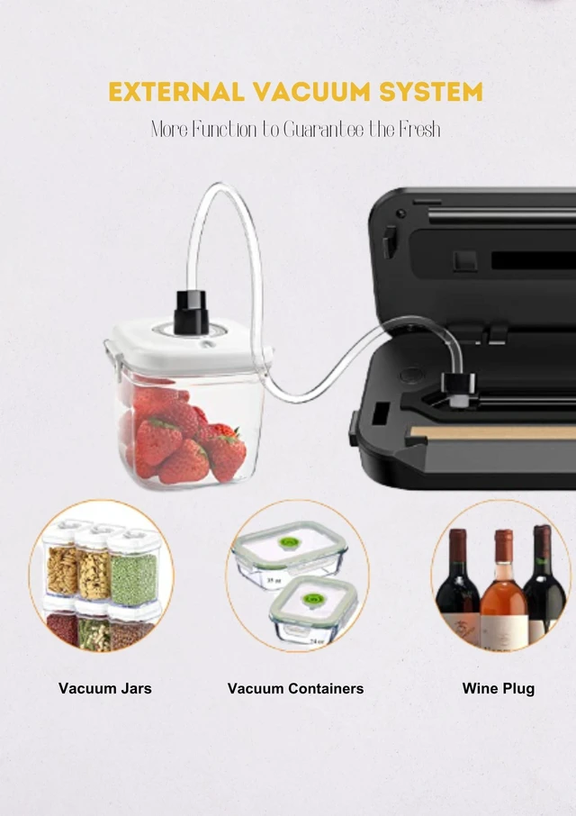 Alt view image 11 of 12 - Vacuum Sealer Machine, 80kPa Food Sealer with Cutter, 4 Modes | 80kPa Suction, 4 Food Modes, One-Touch Operation, Built-In Cutter, Compact Design for Everyday Food Storage