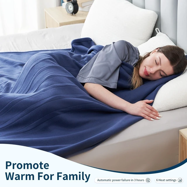 Alt view image 11 of 14 - Electric Heated Blanket Full Size 72"x84",Fast Heating Throw, Soft Fleece for Bed & Sofa, 10 Hours Auto Off & 4 Heating Levels, Machine Washable, Gifts for Womens & Family-Dark Blue