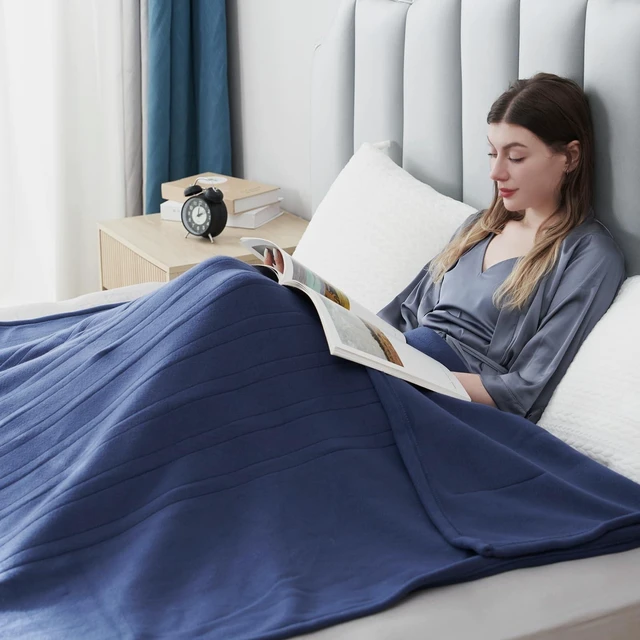 Alt view image 13 of 14 - Electric Heated Blanket Full Size 72"x84",Fast Heating Throw, Soft Fleece for Bed & Sofa, 10 Hours Auto Off & 4 Heating Levels, Machine Washable, Gifts for Womens & Family-Dark Blue