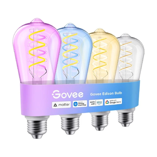Alt view image 8 of 14 - Edison Bulbs, ST19(58), Smart Vintage Light Bulbs RGBWW with E26 Base | RGB Color Changing and Tunable White, Compatible with Matter, Alexa & Google Assistant, LED Filament Bulb for Living Room