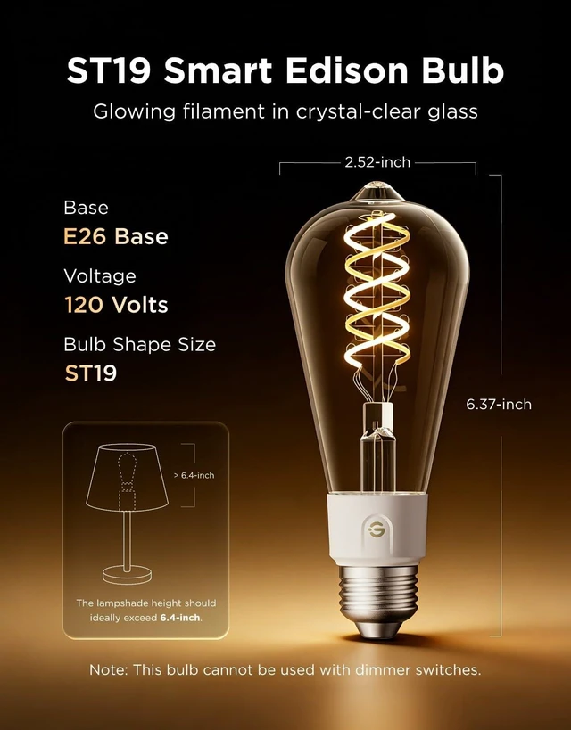 Alt view image 9 of 14 - Edison Bulbs, ST19(58), Smart Vintage Light Bulbs RGBWW with E26 Base | RGB Color Changing and Tunable White, Compatible with Matter, Alexa & Google Assistant, LED Filament Bulb for Living Room
