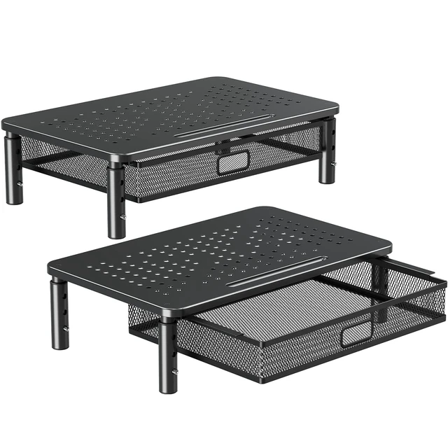 Alt view image 8 of 14 - 2 Pack Monitor Stand Riser with Metal Drawer, 3 Height Adjustable | with Larger Storage Space for Home and Office Supplies, Metal Desktop Stand for Laptop Computer Printer PC iMac