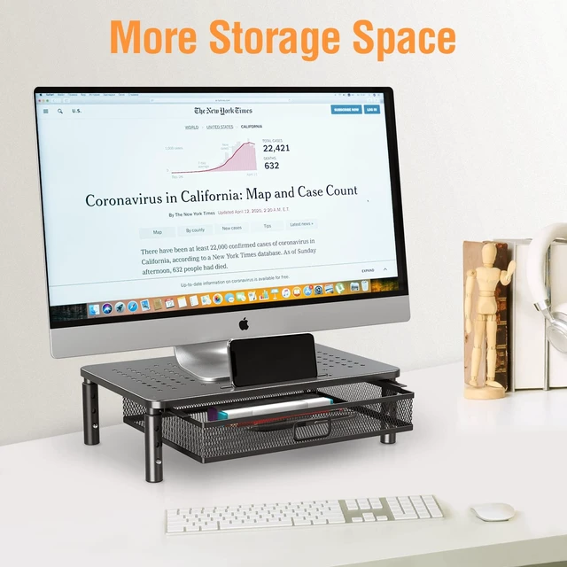 Alt view image 9 of 14 - 2 Pack Monitor Stand Riser with Metal Drawer, 3 Height Adjustable | with Larger Storage Space for Home and Office Supplies, Metal Desktop Stand for Laptop Computer Printer PC iMac