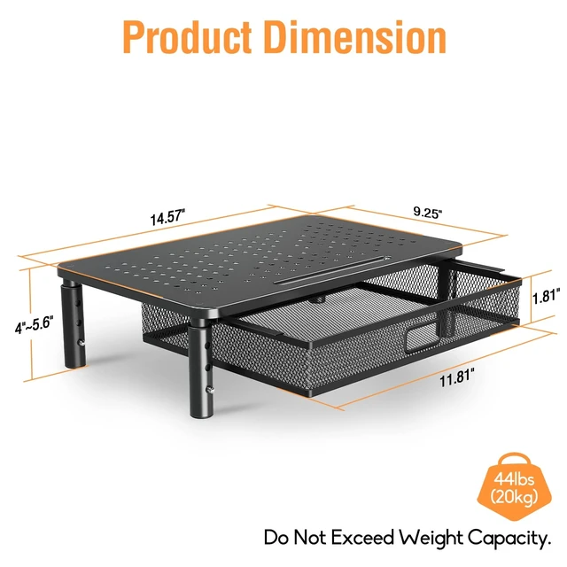 Alt view image 10 of 14 - 2 Pack Monitor Stand Riser with Metal Drawer, 3 Height Adjustable | with Larger Storage Space for Home and Office Supplies, Metal Desktop Stand for Laptop Computer Printer PC iMac