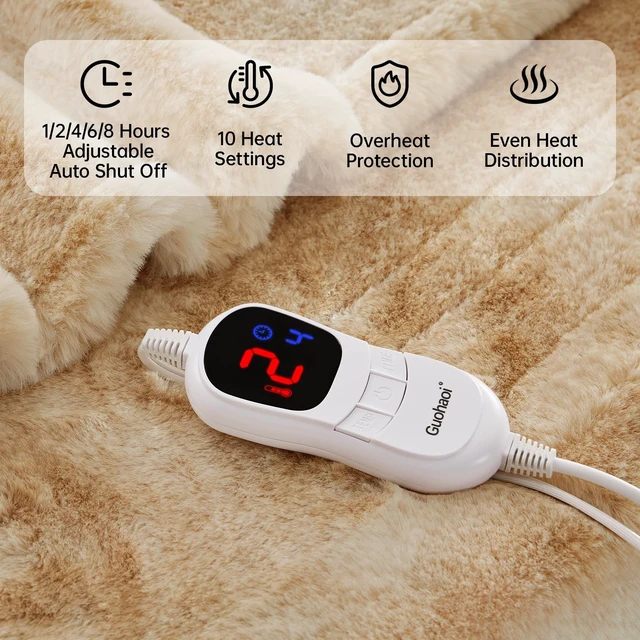 Alt view image 11 of 14 - Heated Blanket, Soft Faux Rabbit Fur Electric Throw, 84"×90" | Electric Blanket with 10 Heating Levels 5 Setting Timer Auto Off, Cozy Warm Heating Blankets, Machine Washable, Brown