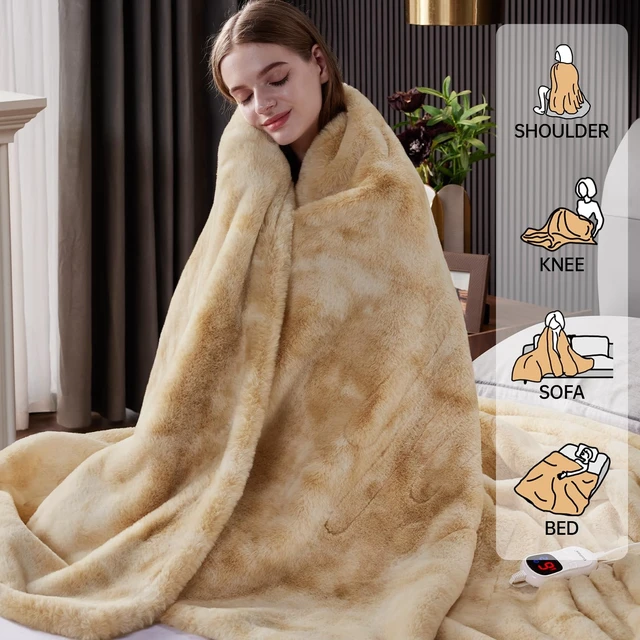 Alt view image 9 of 14 - Heated Blanket, Soft Faux Rabbit Fur Electric Throw, 84"×90" | Electric Blanket with 10 Heating Levels 5 Setting Timer Auto Off, Cozy Warm Heating Blankets, Machine Washable, Brown