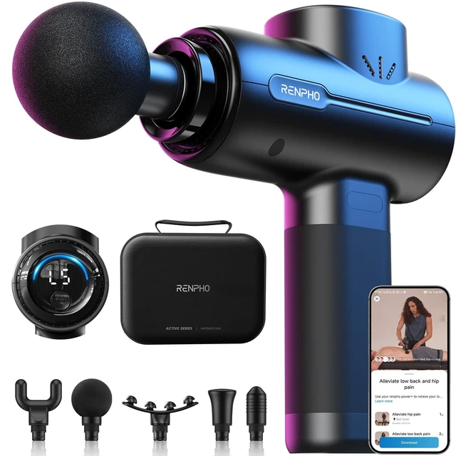Alt view image 8 of 14 - Active+ Massage Gun, App-Controlled Guided Courses, Bluetooth | Handheld Percussion Massager, Deep Tissue Muscle Relaxation, 5 Speeds, 5 Heads, Carry Case, for Athletes, Gym and Travel