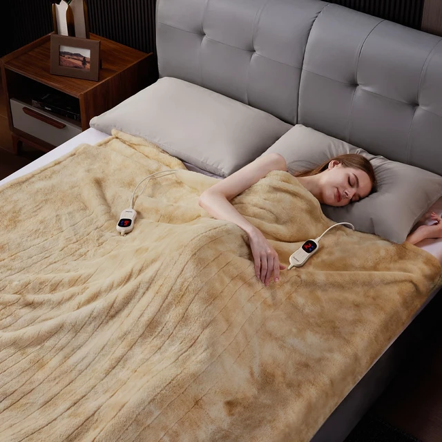 Alt view image 13 of 14 - Heated Blanket, Soft Faux Rabbit Fur Electric Throw, 84"×90" | Electric Blanket with 10 Heating Levels 5 Setting Timer Auto Off, Cozy Warm Heating Blankets, Machine Washable, Brown