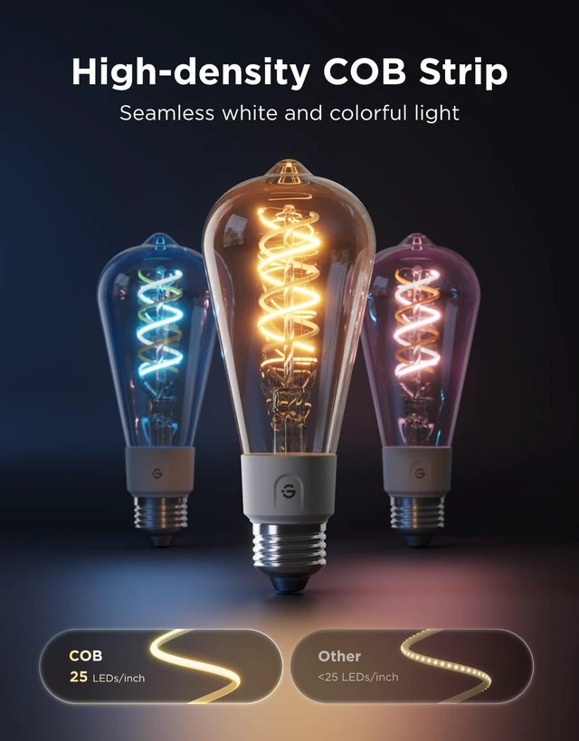 Alt view image 10 of 14 - Edison Bulbs, ST19(58), Smart Vintage Light Bulbs RGBWW with E26 Base | RGB Color Changing and Tunable White, Compatible with Matter, Alexa & Google Assistant, LED Filament Bulb for Living Room