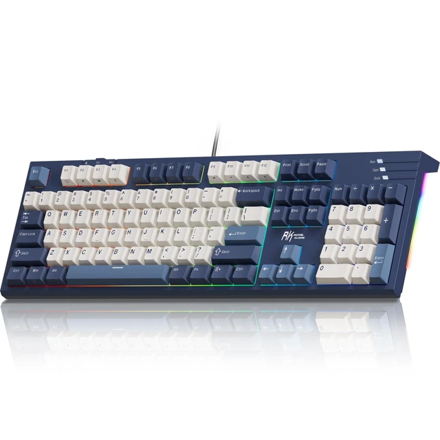 Alt view image 8 of 14 - R104 Wired Mechanical Keyboard Full Size, Gasket Mount | 104 Keys PBT Keycaps with Number Pad, Dedicated Win/Mac Switch, Pre-lubed Quiet Linear Switches, Custom Keyboard RGB Backlit