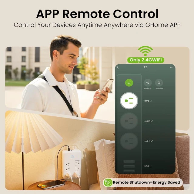 Alt view image 10 of 14 - Plug Outlet Extender, USB Wall Charger with 3 Individual Smart Outlets and 3 Smart USB Ports, Works with Alexa Google Home, WiFi Power Strip for APP Control,15A/1800W