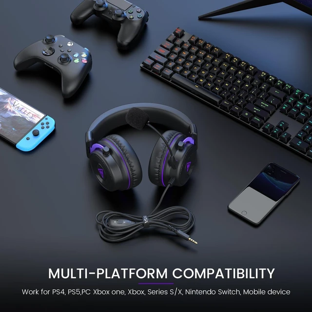 Alt view image 13 of 14 - E900 Gaming Headset with Mic for Xbox PC PS4 PS5 | Detachable Noise Canceling Mic, 3D Surround Sound, Wired Headphone for Gaming, Computer, Laptop, 3.5MM Jack