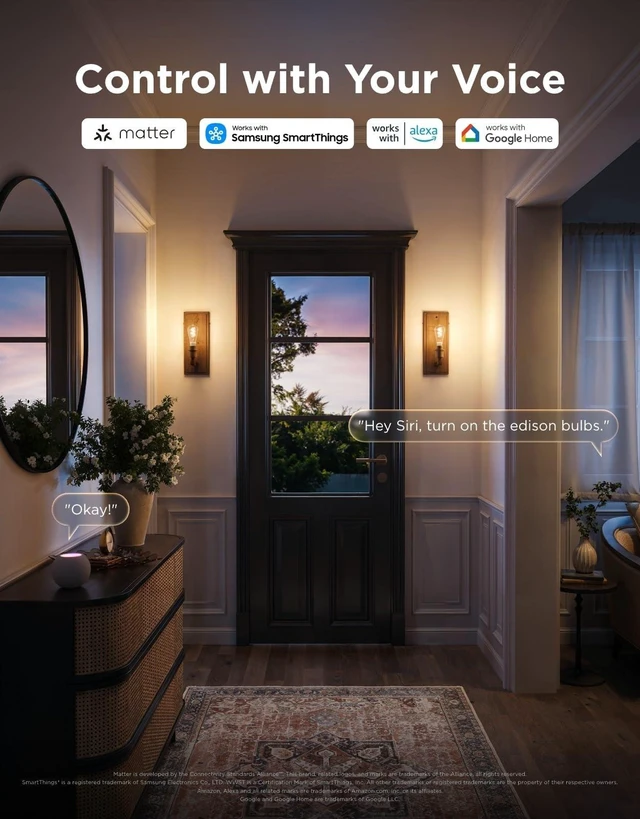 Alt view image 13 of 14 - Edison Bulbs, ST19(58), Smart Vintage Light Bulbs RGBWW with E26 Base | RGB Color Changing and Tunable White, Compatible with Matter, Alexa & Google Assistant, LED Filament Bulb for Living Room