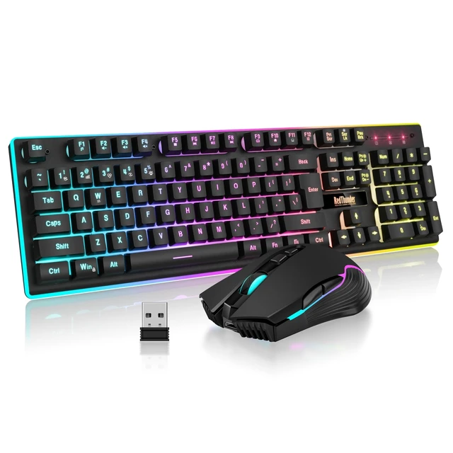 Alt view image 8 of 14 - K10 Wireless Gaming Keyboard and Mouse Combo, LED Backlit Rechargeable 3800mAh Battery, Mechanical Feel Anti-ghosting Keyboard + 7D 3200DPI Mice for PC Gamer (Black)