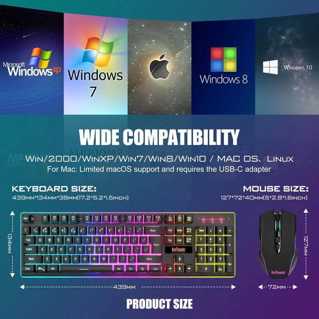 Alt view image 14 of 14 - K10 Wireless Gaming Keyboard and Mouse Combo, LED Backlit Rechargeable 3800mAh Battery, Mechanical Feel Anti-ghosting Keyboard + 7D 3200DPI Mice for PC Gamer (Black)