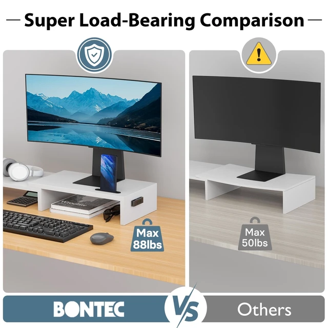 Alt view image 12 of 14 - Dual Monitor Stand Riser, Adjustable Length & Swivel Angle, White | Ergonomic Wooden Desktop Organizer with Smartphone Holder, Computer Monitor Stand for PC, Laptop,Printer and Large Storage