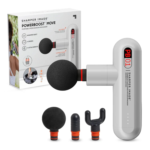 Alt view image 8 of 14 - Powerboost Move - Mini Percussion Massage Gun| 4 Attachments, 4 Speeds, FSA Eligible| Full Body Back & Shoulder Massager| Deep Tissue Muscle Recovery| Portable Pain Relief Massage Tool